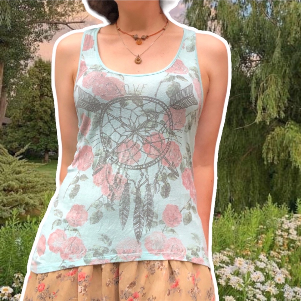 True Vintage y2k Iris & Navy Live Love Free Fairygrunge Gen X Slogan Tank Top